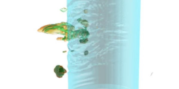 3D simulation showing the interaction of the laser with the hydrogen jet