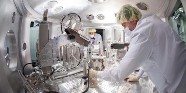 Researchers work in the "MEC hutch" of SLAC's LCLS Far Experiment Hall. 