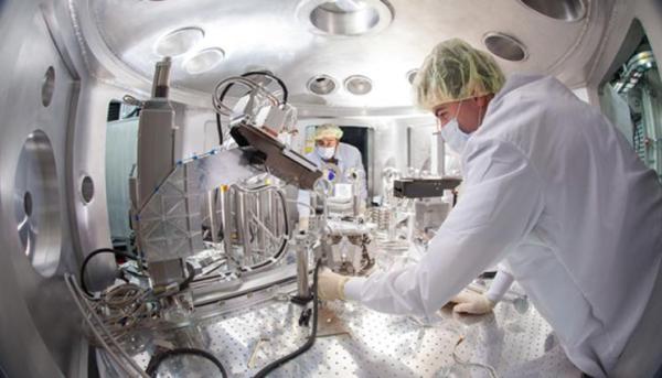 Researchers work in the "MEC hutch" of SLAC's LCLS Far Experiment Hall. 