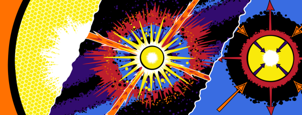 Graphic representation of lasers converging on a single fusion fuel capsule in an inertial fusion energy reaction chamber.